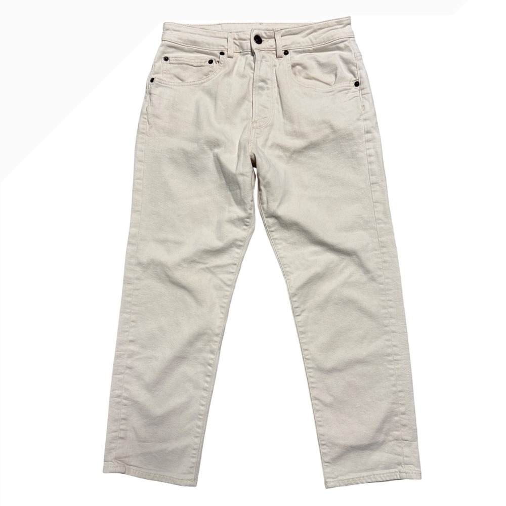 6397 Cream Off White Straight Leg Cropped Denim Jeans Button Fly Womens 26